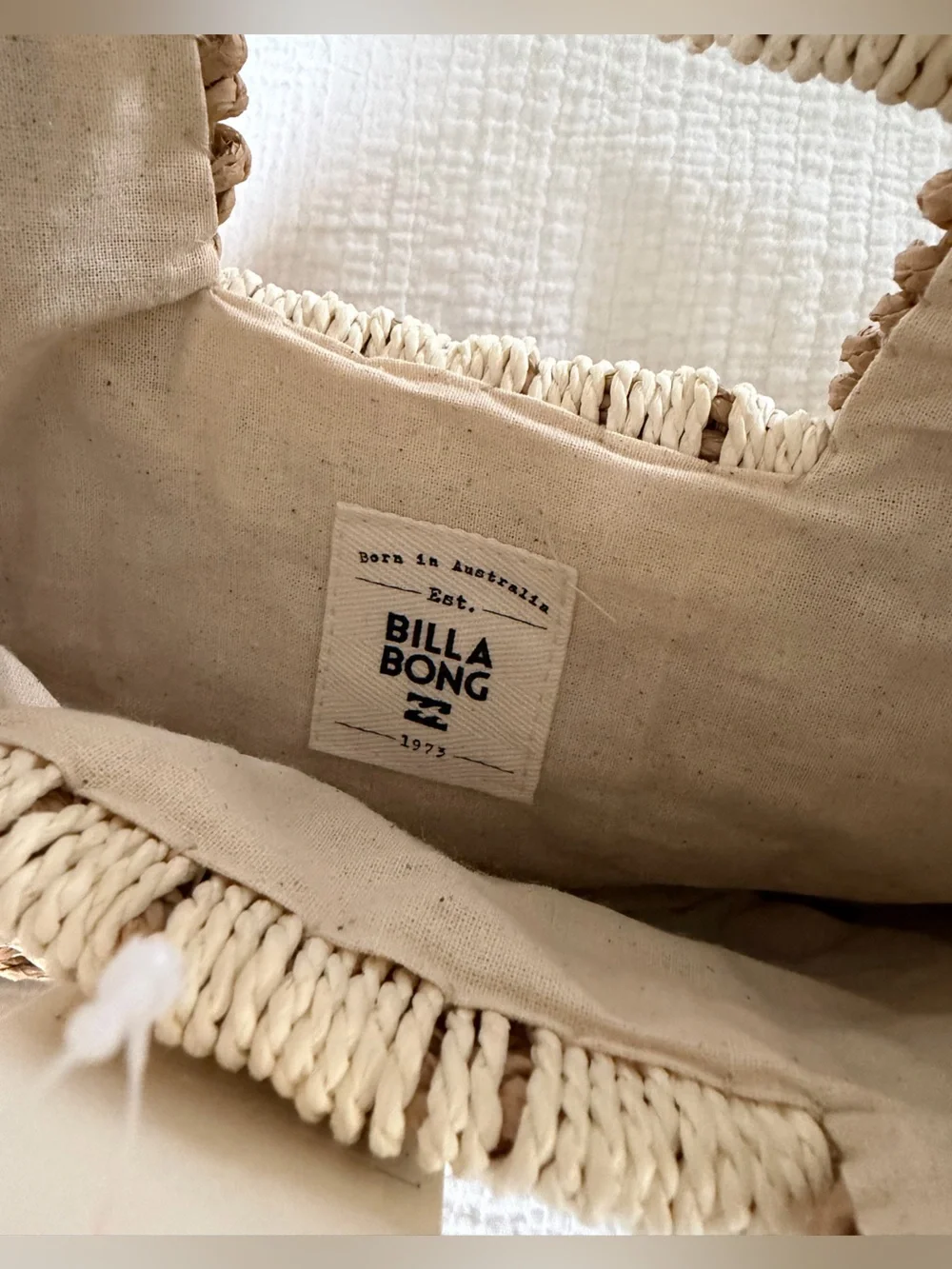 BILLABONG Natural Straw Clutch with Contrasting Cream Wrapped Handles